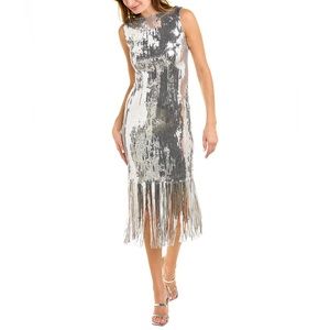 NANETTE NANETTE LEPORE
Sequin Fringe Midi Dress, Silver, Size 6 NWT